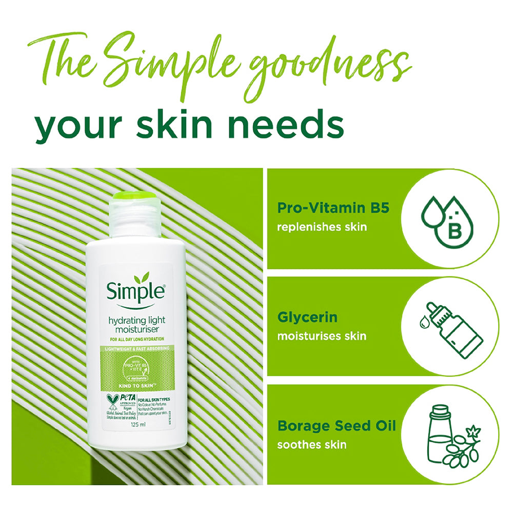 Simple Hydrating Light Moisturiser with Borage Seed Oil + Pro-Vit B5 + Vit E -125 ml