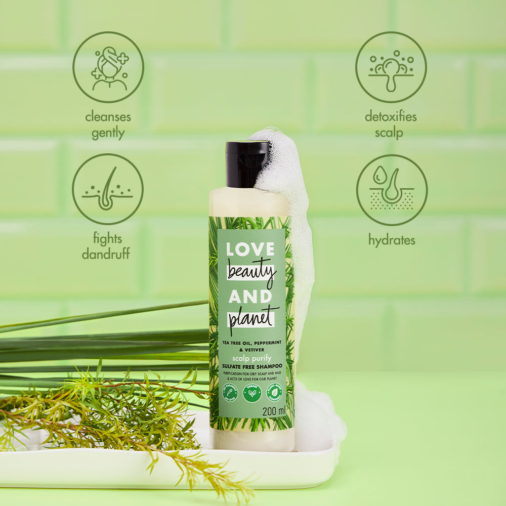 Tea Tree, Peppermint & Vetiver Sulfate Free Purifying Shampoo - 200ml